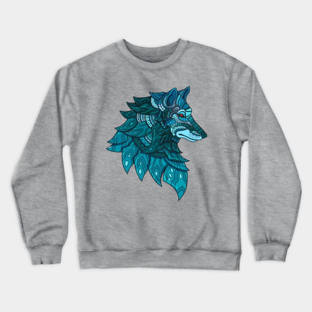 Bohemian Wolf Profile Crewneck Sweatshirt by machmigo